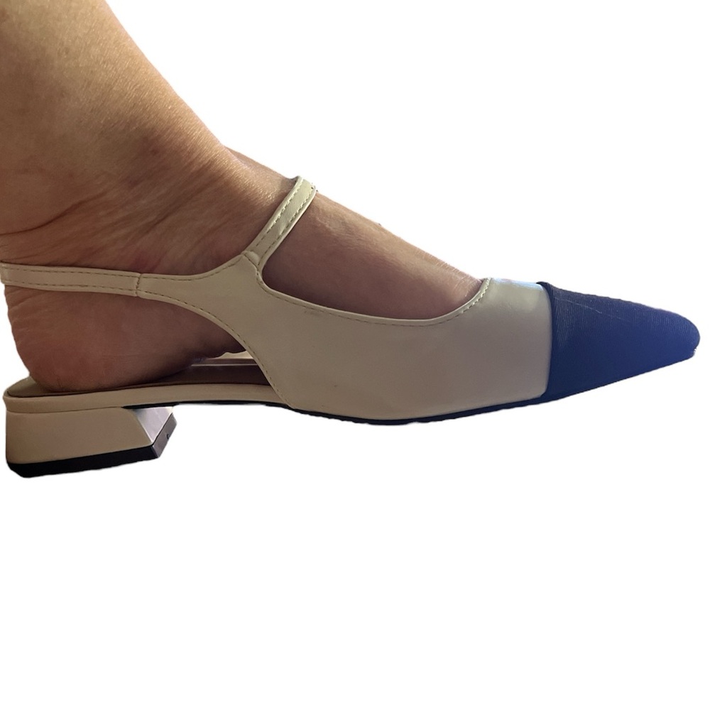 NWT C.Paravano Black and Cream Flats Sz 9 Sling back block color Leather/Fabric - Picture 5 of 16